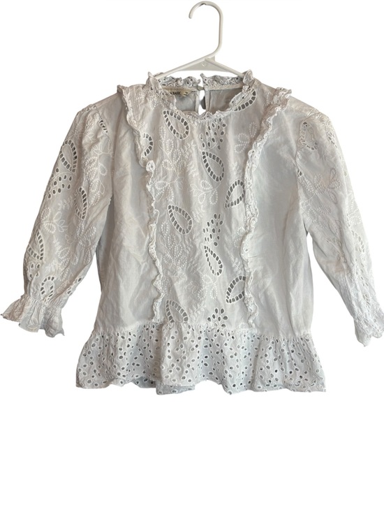 Zara Tops - Zara Basic White Eyelet Embroidered Ruffle Blouse Size Medium Cottagecore